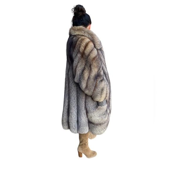 Women’s XL 2XL Sterling Crystal Fox Swing Coat Stroller Cutaway Hem Real Fur - Picture 3 of 14